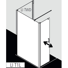 Zástěna Walk-in Wall s otočným křídlem Kermi Liga LIT1L levá stříbrná vysoký lesk, čiré ESG sklo s úpravou 103 x 200 cm