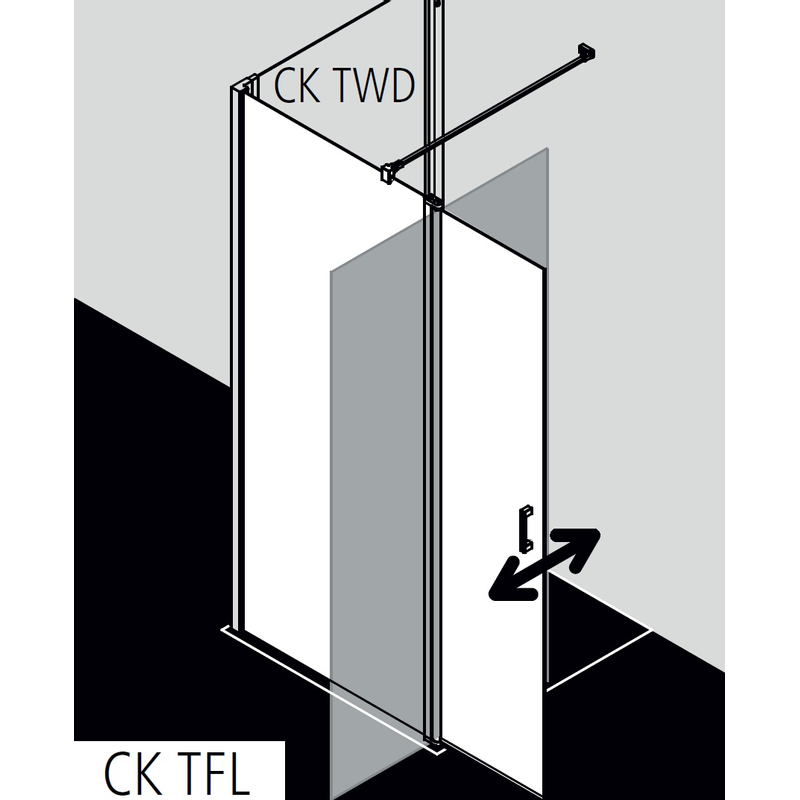 Zástěna Walk-in Wall s otočným křídlem Kermi Cada XS CKTFL levá stříbrná vysoký lesk, Serigrafie ESG sklo s úpravou CADAclean 90 x 200 cm