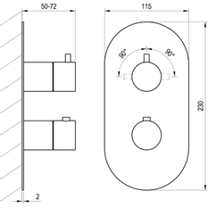 Termostatická podomítková baterie Ravak Espirit ES 063.20GB.O2.RB07C 2-cestná bez tělesa, Graphite Brushed