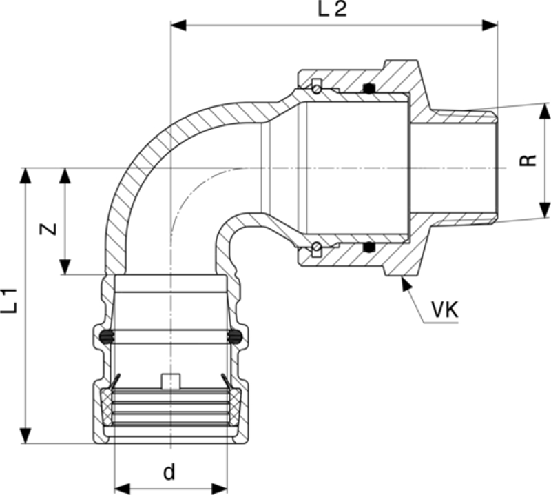 Připojovací oblouk 90° Viega systémové armatury Easytop 9620.1TW 40 x 5/4˝