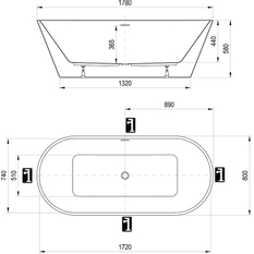 Vana Ravak Solo 178x80, volně stojící, bílá, krytka přepadu a odtoku černá