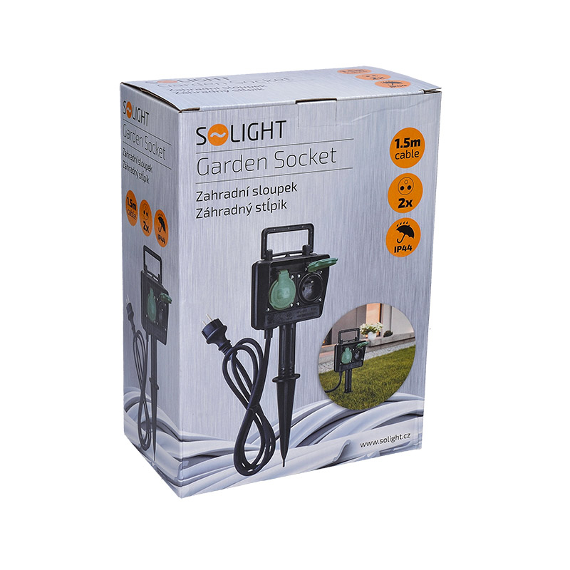 Solight zahradní sloupek IP44, 2 zásuvky, gumový kabel 1,5m