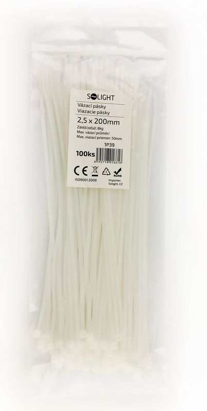 Solight vázací nylonové pásky, 2,5 x 200mm, natural, 100ks