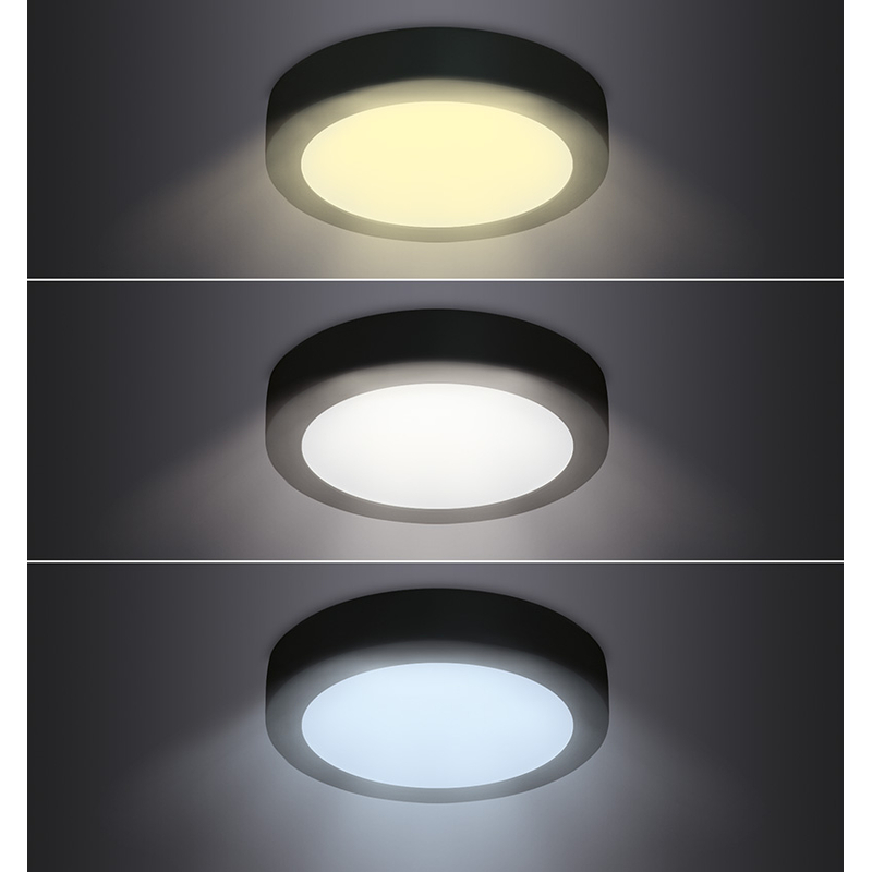 Solight LED mini panel CCT, přisazený, 18W, 1530lm, 3000K, 4000K, 6000K, kulatý, černá barva