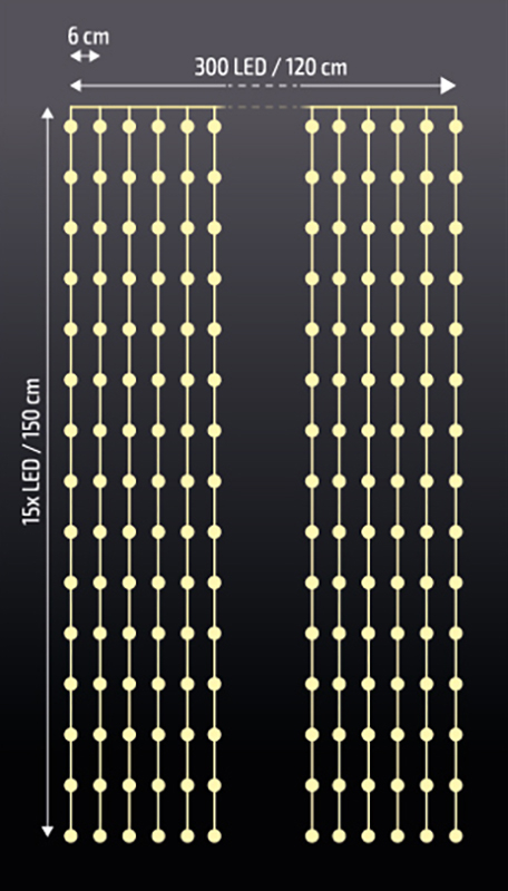 Solight LED vánoční závěs okenní, stříbrný, 300x mini LED, časovač, 8 funkcí, USB