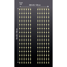 Solight LED vánoční závěs okenní, stříbrný, 300x mini LED, časovač, 8 funkcí, USB