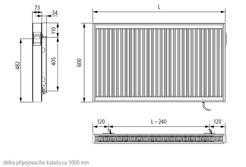 Radiátor Kermi E-Panel Profil horizontální F1E 21 600 x 500 mm, 500 W, regulátor vpravo se zástrčkou, bílá