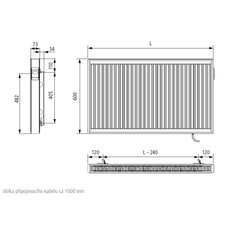 Radiátor Kermi E-Panel Profil horizontální F1E 21 600 x 500 mm, 500 W, regulátor vpravo se zástrčkou, bílá