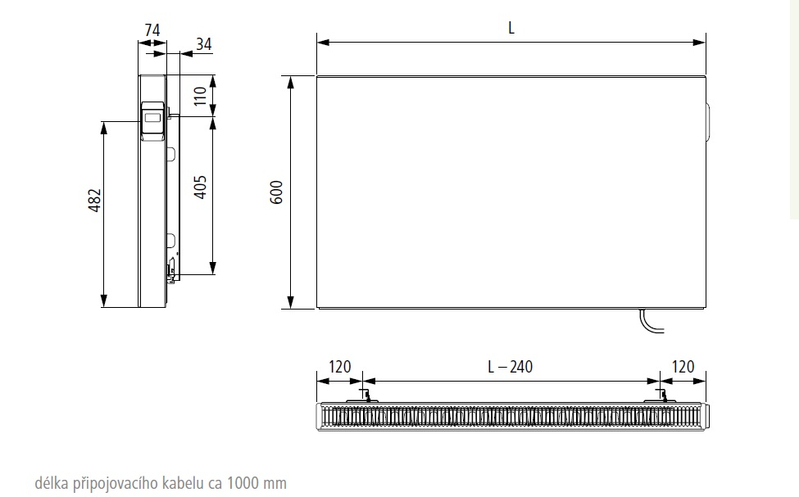 Radiátor Kermi E-Panel Plan horizontální P1E 21 600 x 800 mm, 1000 W, regulátor vpravo se zástrčkou, bílá