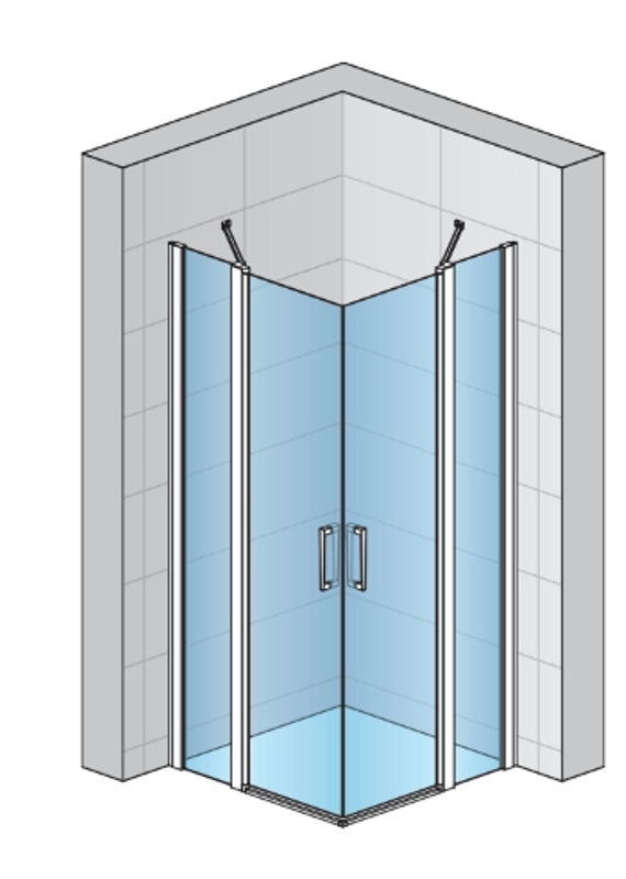 Rohový vstup Ronal Divera dvoudílný s křídlovými dveřmi - nerovnostranné provedení 800 x 1200 nebo 1200 x 800 x 2000 mm, černá matná/sklo čiré