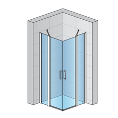 Rohový vstup Ronal Divera dvoudílný s křídlovými dveřmi - nerovnostranné provedení 800 x 1200 nebo 1200 x 800 x 2000 mm, černá matná/sklo čiré