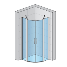 Čtvrtkruh Ronal Divera s dvoukřídlými dveřmi, rádius 550 mm 1200 x 2000 mm, aluchrom/sklo Screen