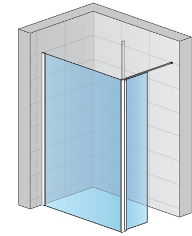 Pevná stěna Ronal Divera samostatná s krátkou otočnou stěnou v 90° 700 x 2000 mm, aluchrom/sklo bílé linky