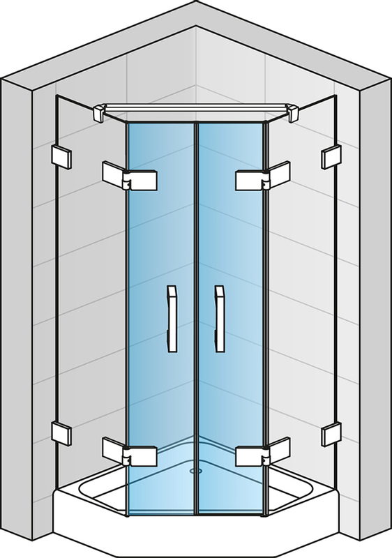 Dvoukřídlé dveře Ronal Pur pro pětiúhelník Atyp na zaměření 450 - 1000 x 2000 mm, chrom/sklo mastercarré