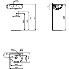 Umývátko s otvorem vpravo Ideal Standard Ullysse 40 x 30 cm, bílá