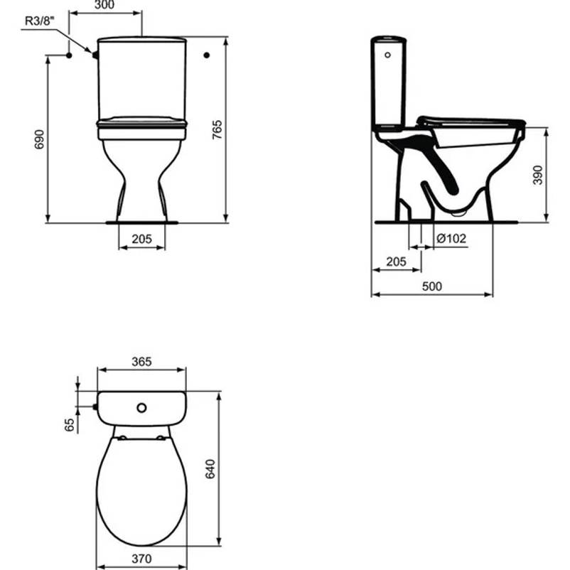 Klozet Kombi WC pack Ideal Standard Ullysse, spodní odpad, včetně zpomalovacího sedátka a nádržky, bílá