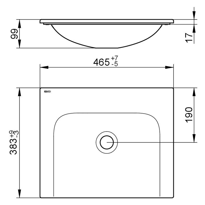 Keramické umyvadlo Keuco Plan, 465 x 17 x 383 mm, bílá