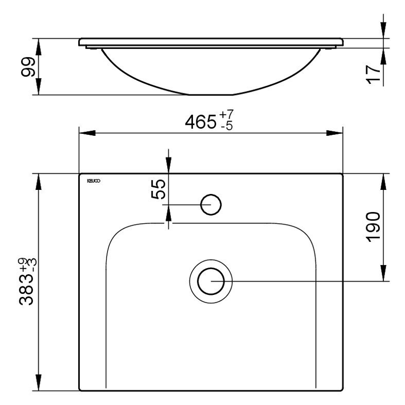 Keramické umyvadlo Keuco Plan, 465 x 17 x 383 mm, bílá