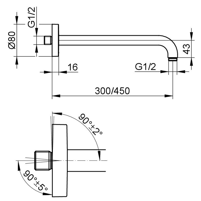 Rameno sprchy DN 15 Keuco, 450 mm, černá matná