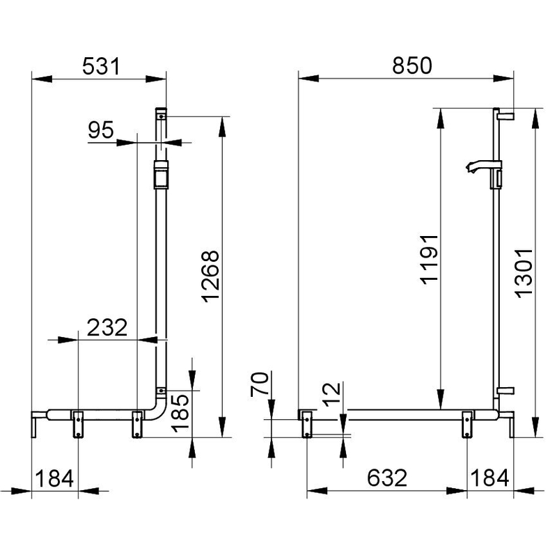 Sprchové madlo se sprchovou tyčí Keuco Axess, 850/531/1301 mm, stříbrně eloxovaný hliník/pochromováno