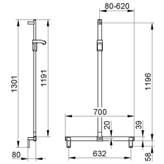 Sprchové madlo se sprchovou tyčí Keuco Axess, 700/1301 mm, stříbrně eloxovaný hliník/pochromováno