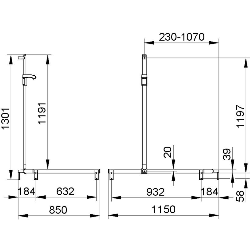 Sprchové madlo se sprchovou tyčí Keuco Axess, 850/1150/1301 mm, stříbrně eloxovaný hliník/pochromováno