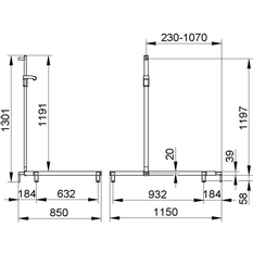 Sprchové madlo se sprchovou tyčí Keuco Axess, 850/1150/1301 mm, stříbrně eloxovaný hliník/pochromováno