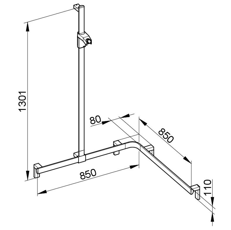 Sprchové madlo se sprchovou tyčí Keuco Axess, 850/850/1301 mm, černý matná