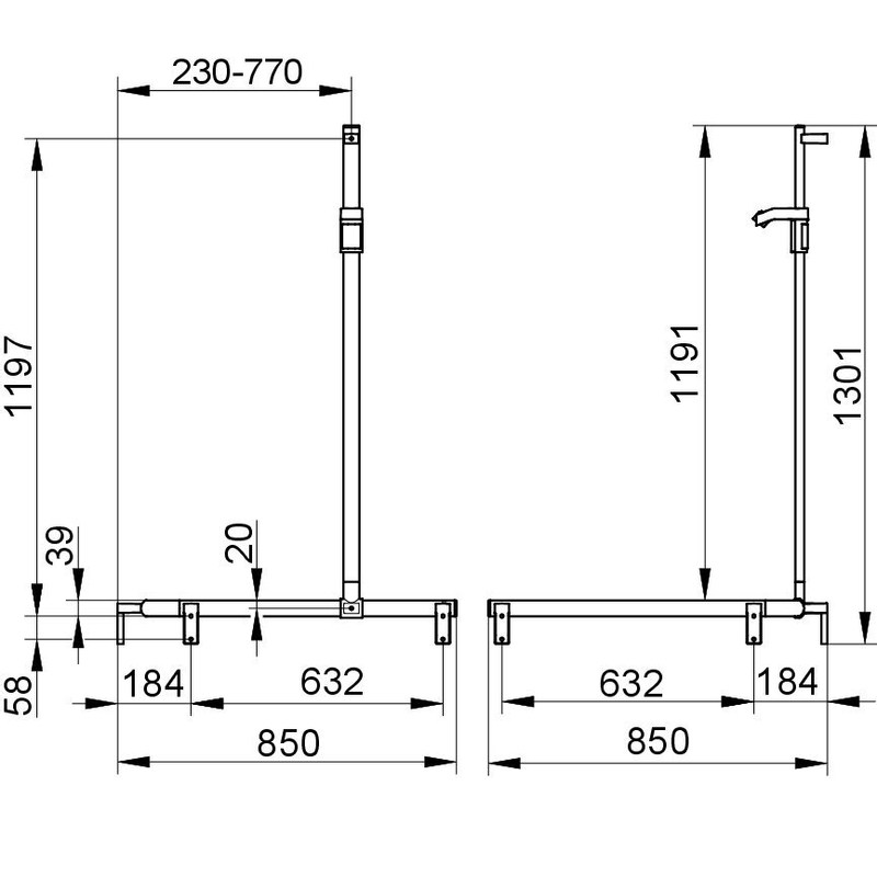 Sprchové madlo se sprchovou tyčí Keuco Axess, 850/850/1301 mm, černý matná