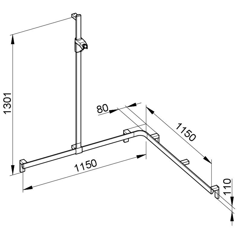 Sprchové madlo se sprchovou tyčí Keuco Axess, 1150/1150/1301 mm, černý matná