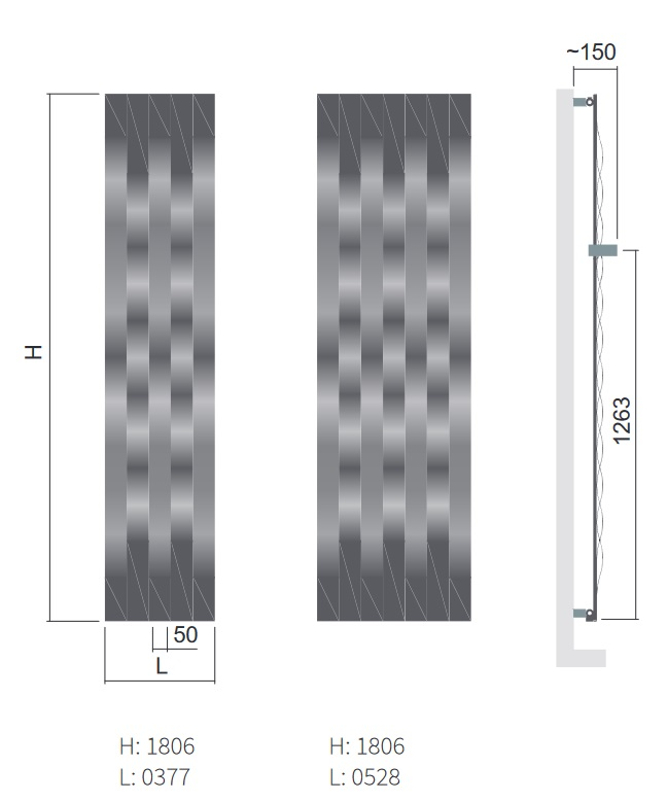 Těleso koupelnové trubkové Isan Nias 1806 x 377 mm, 671 W, středové připojení, sněhově bílá - struktura S09