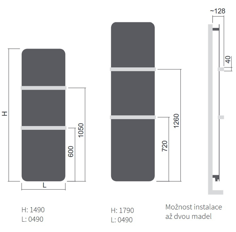 Těleso topné designové Isan Ori 1490 x 490 mm, 681 W, středové připojení, sněhově bílá - struktura S09