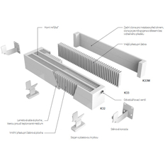 Konvektor Isan Exact K21, 70 x 5400 mm, 2182 W, připojení AD, na zem, s lineární mřížkou, bílá