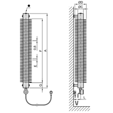 Radiátor žebrový elektrický Isan Spiral RA1, 57 x 137 x 500 mm, 200 W topná tyč s regulátorem Mini PW, vertikalní na zeď, bílá