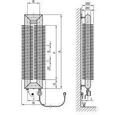 Radiátor žebrový elektrický Isan Spiral RAT2, 76 x 156 x 500 mm, 200 W topná tyč s regulátorem Mini PW, vertikalní na zeď, bílá