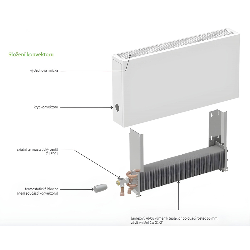 Konvektor nástěnný Isan Ecolite Cube 300 x 82 x 1000 mm, 420 W, připojení vpravo, bílá