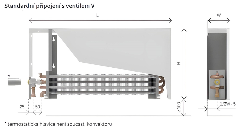 Konvektor nástěnný Isan Ecolite Cube 600 x 182 x 1200 mm, 2003 W, připojení vlevo, bílá