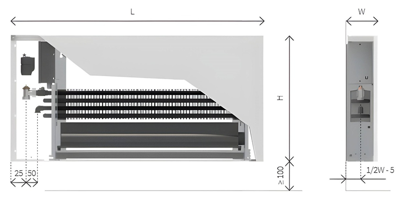 Konvektor nástěnný s ventilátorem Isan Ecolite Cube 600 x 182 x 1200 mm, 4220 W, připojení vlevo, bílá