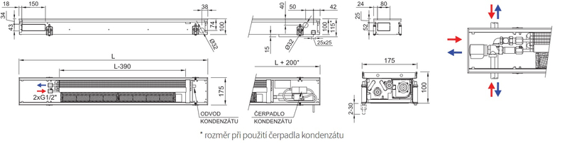 Konvektor podlahový s ventilátorem pro topení a chlazení Isan Termo FRC 100 x 175 x 800 mm, 926 W, připojení vlevo, výměník ocelový, mřížka Natur příčná rolovací hliník