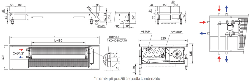 Konvektor podlahový s ventilátorem pro topení a chlazení Isan Termo FRC 135 x 325 x 1700 mm, 7576 W, připojení vlevo, výměník ocelový, mřížka Natur příčná rolovací hliník