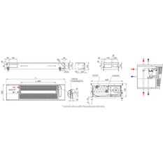 Konvektor podlahový s ventilátorem pro topení a chlazení Isan Termo FRC 135 x 325 x 1700 mm, 7576 W, připojení vlevo, výměník ocelový, mřížka Natur příčná rolovací hliník