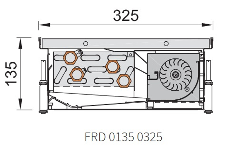 Konvektor podlahový s ventilátorem pro topení a chlazení Isan Termo FRC 135 x 325 x 2200 mm, 5363 W, připojení vlevo, výměník ocelový, mřížka Natur příčná rolovací hliník