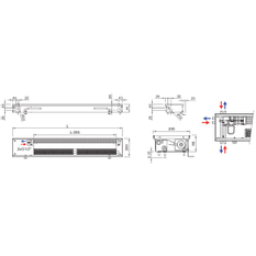 Konvektor podlahový do mokrého prostředí s ventilátoremí Isan Termo FRB 90 x 200 x 3500 mm, 5094 W, připojení vlevo, výměník nerezový, mřížka Natur příčná rolovací hliník