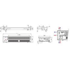 Konvektor podlahový do mokrého prostředí s ventilátoremí Isan Termo FRB 90 x 250 x 800 mm, 1003 W, připojení vlevo, výměník nerezový, mřížka Natur příčná rolovací hliník