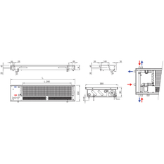 Konvektor podlahový do mokrého prostředí s ventilátoremí Isan Termo FRB 90 x 300 x 1200 mm, 2138 W, připojení vlevo, výměník nerezový, mřížka Natur příčná rolovací hliník