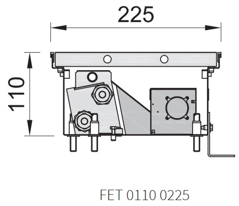 Konvektor podlahový elektrický s ventilátorem a regulátorem Isan Termo FET 110 x 225 x 800 mm, 550 W, připojení vpravo, výměník ocelový, mřížka Natur příčná nerolovací hliník