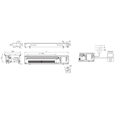 Konvektor podlahový elektrický s ventilátorem a regulátorem Isan Termo FET 110 x 225 x 800 mm, 550 W, připojení vpravo, výměník ocelový, mřížka Natur příčná nerolovací hliník