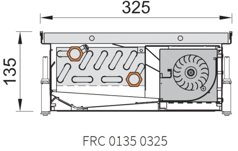 Konvektor podlahový s ventilátorem pro topení a chlazení Isan Termo FRC 135 x 325 x 2400 mm, 11940 W, připojení vpravo, výměník ocelový, mřížka Natur příčná rolovací hliník