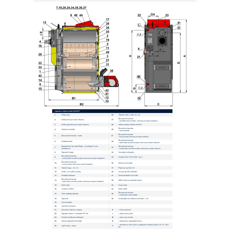 Kotel zplynovací více palivový Atmos Kombi DC40SPT, pravý